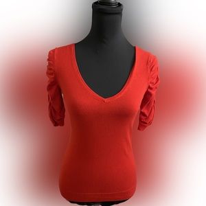 Express Small Red V Neck Knit Top